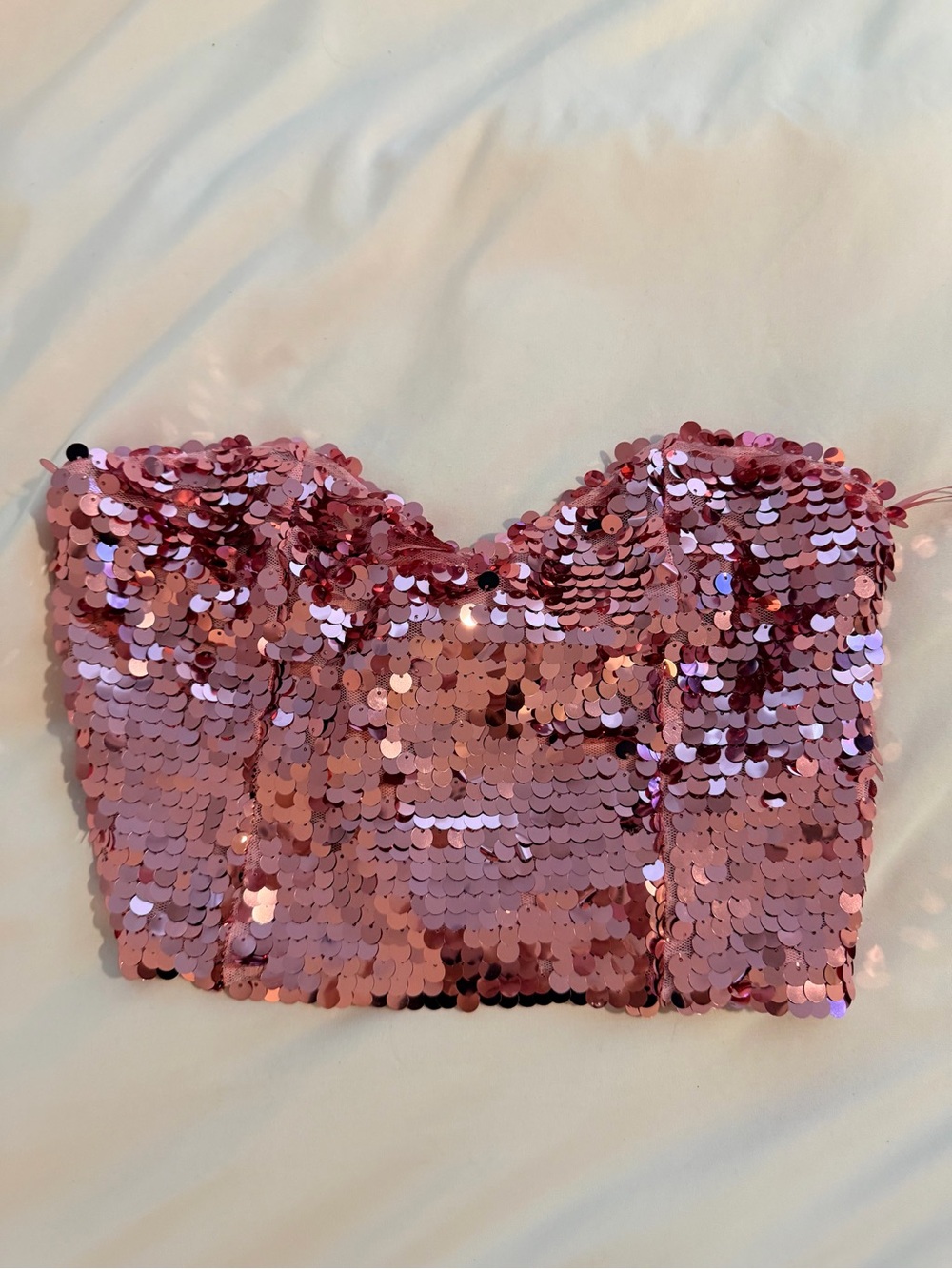 Superdown Pink Sequin Strapless Bandeau Top